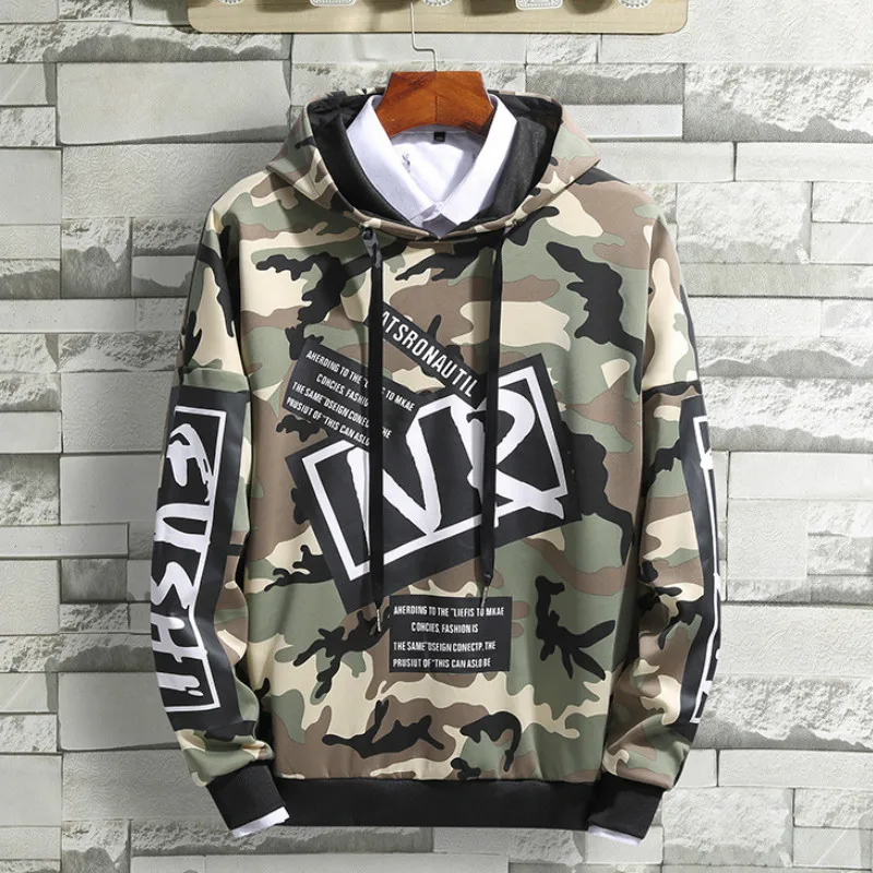 

2020 Hip Hop Camouflage Letter Printed Patchwork Hoodied Men Causal Pullover Male Loose Streetwear Mens Harajuku Hoodies 4XL