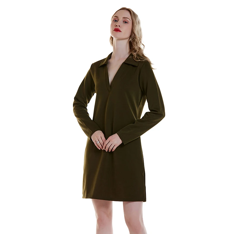 Повседневные женские офисные платья с отложным воротником свободные однотонные