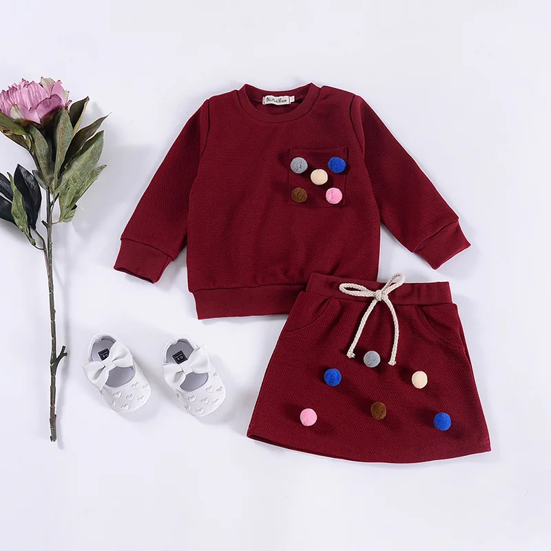 

Children's Clothes Fashion Spring Autumn Kid clothes Ball Ball Long-sleeved Top+ Skirt 2Pcs Girls Set Christmas Outfits