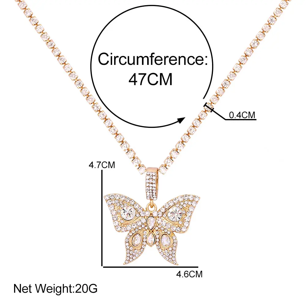 

Shiny Big Butterfly Crystal Tennis Chain Pendant Necklaces For Women Full Rhinestone Clavicle Necklace Party Jewelry Trendy Gift