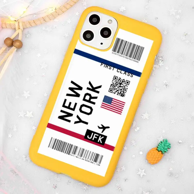 

Air ticket travel plane Phone Case Candy Color Yellow for iPhone 11 12 pro XS MAX 8 7 6 6S Plus X 5S SE 2020 XR