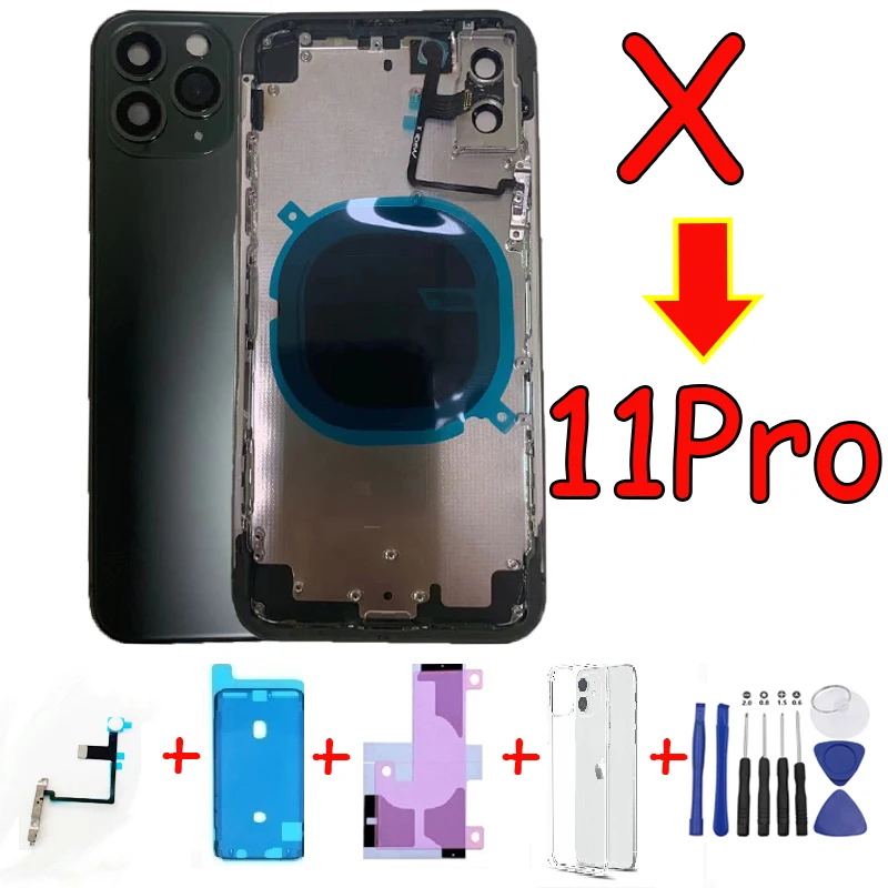 OEM New Battery Cover For iPhone X housing Convret to 11 pro Rear Chassis to X like 11 pro Free case & Tools