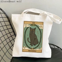 women shopper the world cat tarot printed kawaii bag harajuku shopping canvas shopper bag girl handbag tote shoulder lady bag