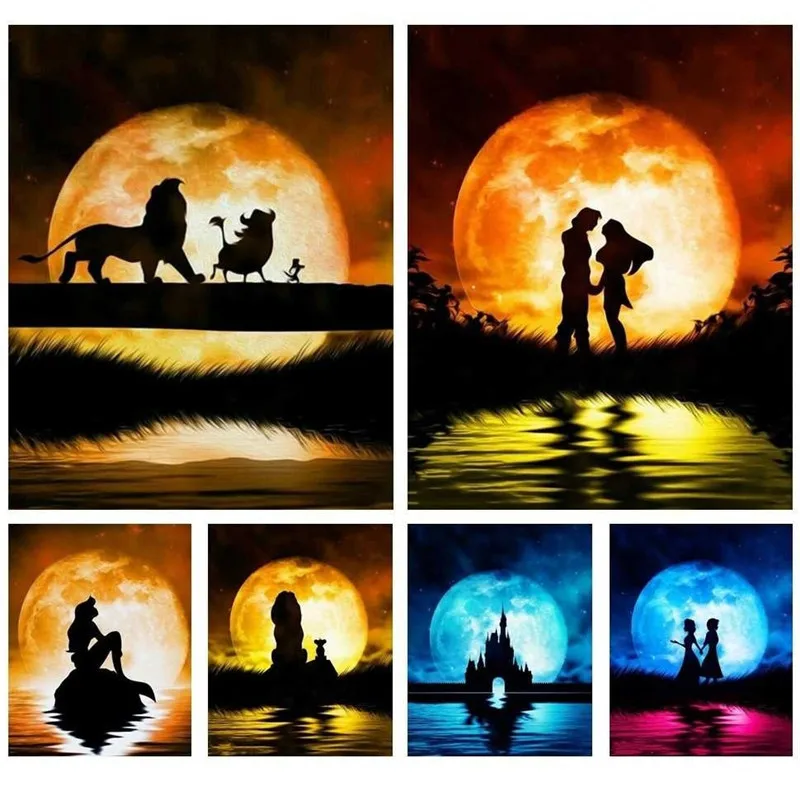 

6 Pack 5D Full Drill Diamond Painting Moon DIY Round Rhinestone Embroidery Cross Stitch Picture Home Wall Decor 12X16In