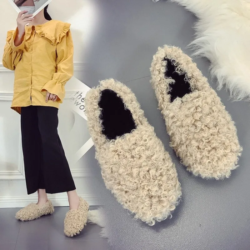 Туфли женские на плоской подошве пушистый хлопок плоская подошва повседневные