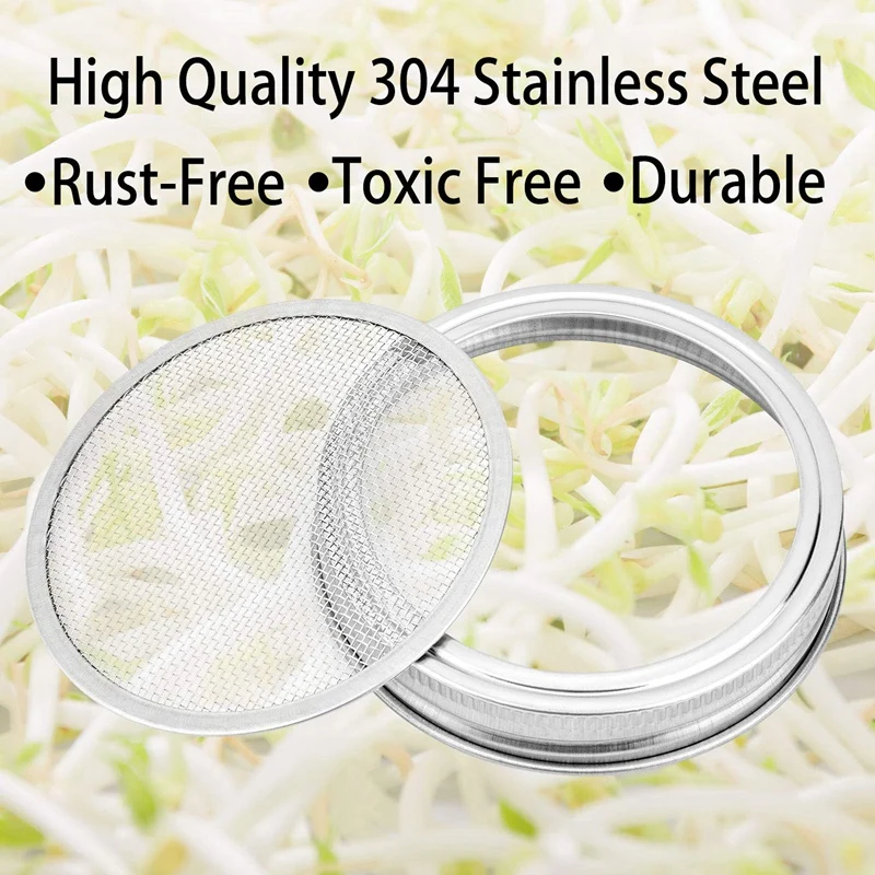 

8 Pack Stainless Steel Sprouting Jar Lid Kit For Wide Mouth Mason Jars,Strainer Screen For Canning Jars And Seed Sprouting