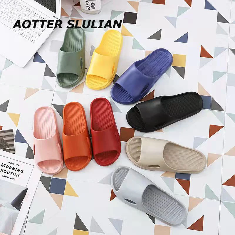 

Soft Sole EVA Indoor Slides Slippers Women Thick Platform Bathroom Home Sandals Fashion Couples 2021 Summer Non-slip Flip Flops