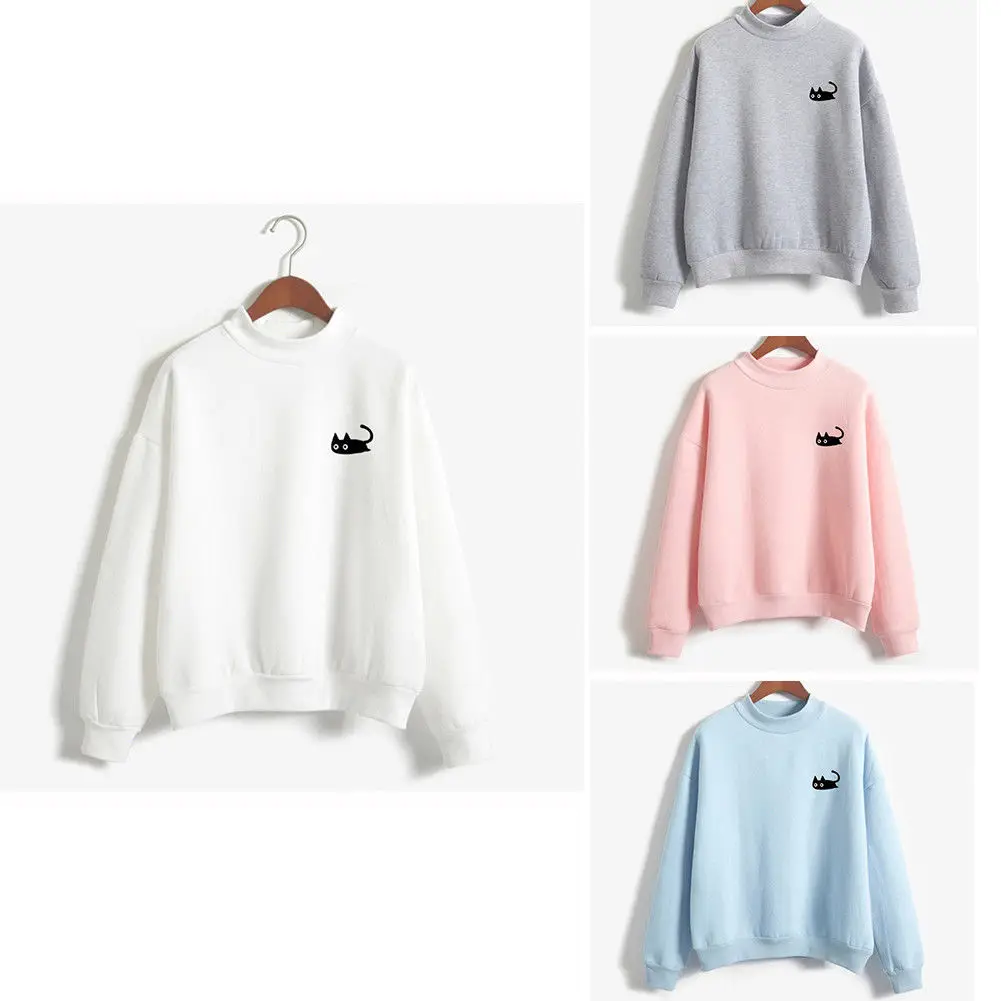 

Толстовки с вышивкой в виде кота, свитшоты в стиле Харадзюку, толстовки с круглым вырезом, женская одежда, женский свободный флисовый джемпе...