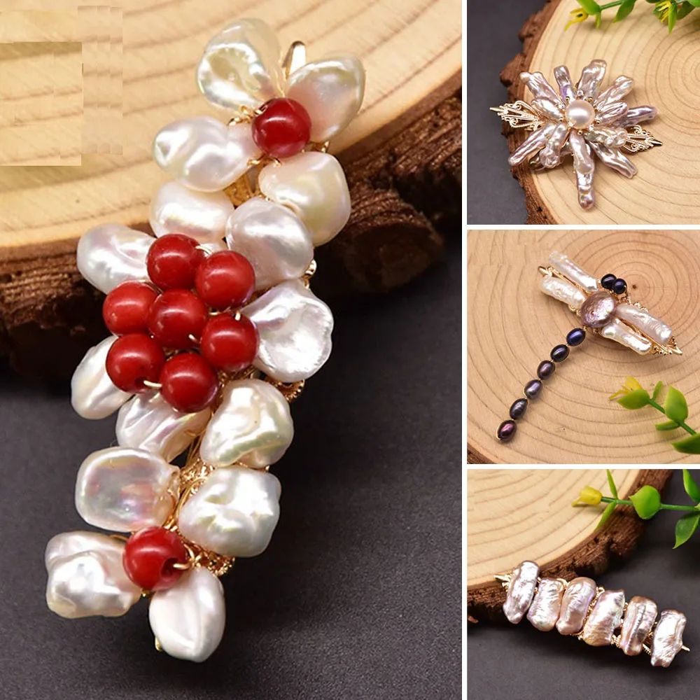 

Шпилька для волос с натуральным пресноводным жемчугом в стиле барокко