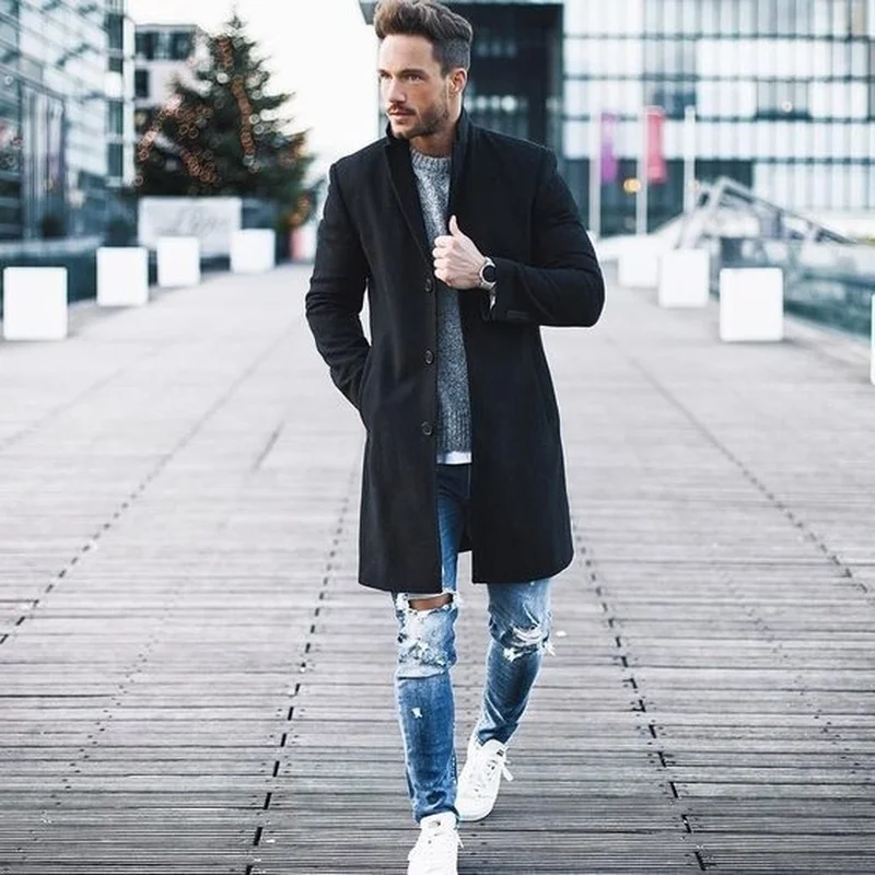 

ZOGAA Brand Woolen Coats Men Long Solid Slim Fit Jackets Formal Single Breasted Overcoat Blends Jacket Outwear Warm Windbreaker