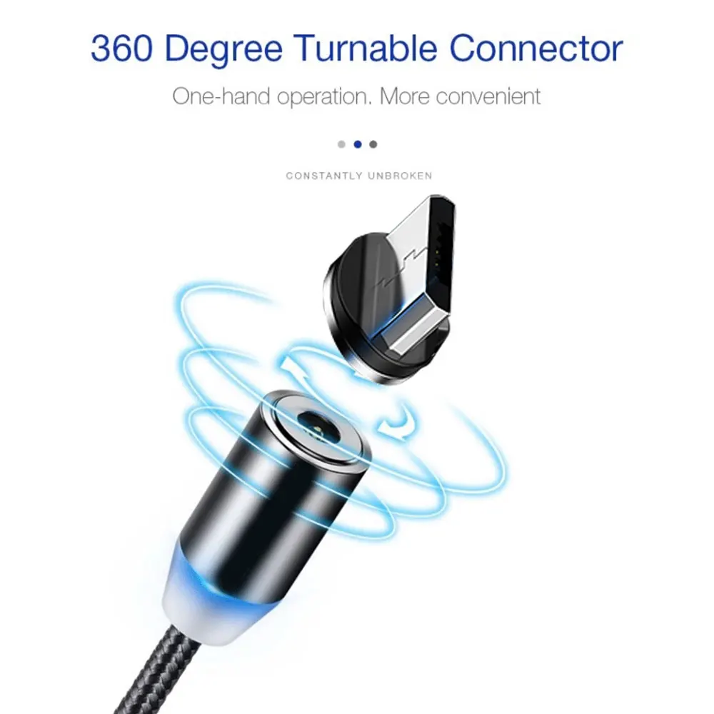 1 м Магнитный кабель 2A Быстрая зарядка для iPhone Micro USB кабель type C светодиодный индикатор зарядное устройство магнит мобильный телефон USB кабель Шнур