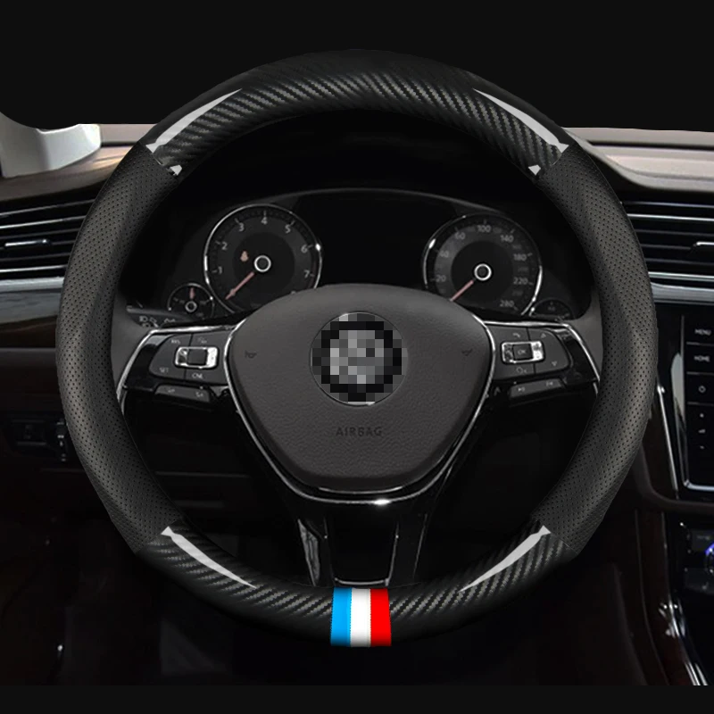 Углеродное волокно спорт натуральная кожа чехол рулевого колеса автомобиля