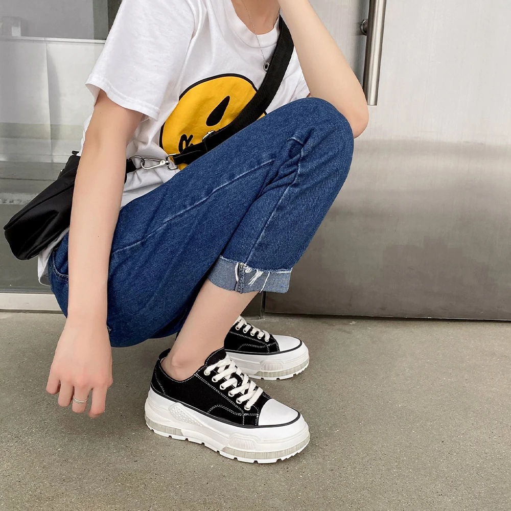

Canvas Women Sneakers Flat Platform Shoes summer Fashion Round toe Thick bottom casual Heighten Ladies sneaker 2021