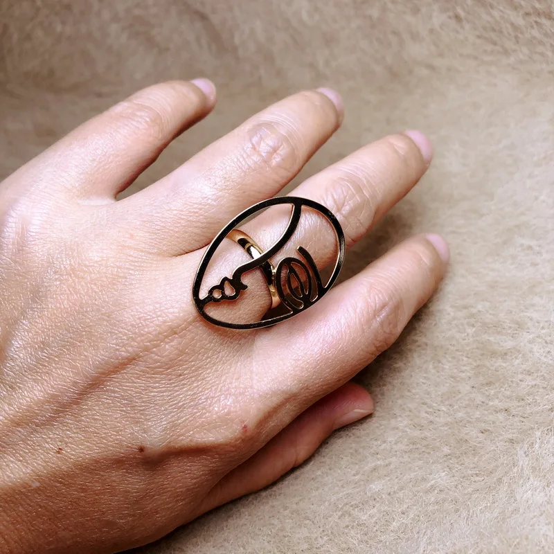 F.J4Z New Hollow Human Face Finger Rings Golden Metal Designer Adjustable Ring Vintage Minimalist Jewelry Christmas Gifts | Украшения и