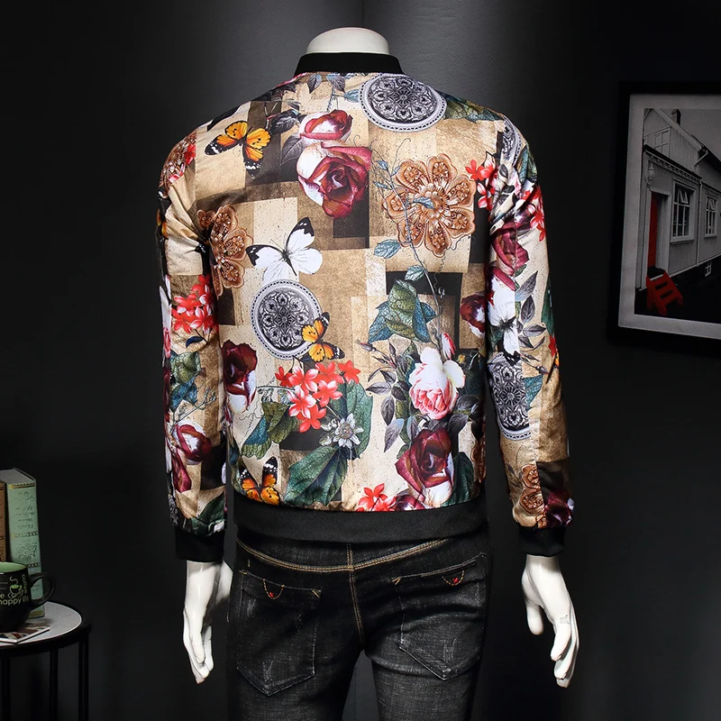 Куртка-бомбер мужская с цветочным принтом на молнии осень | Мужская одежда