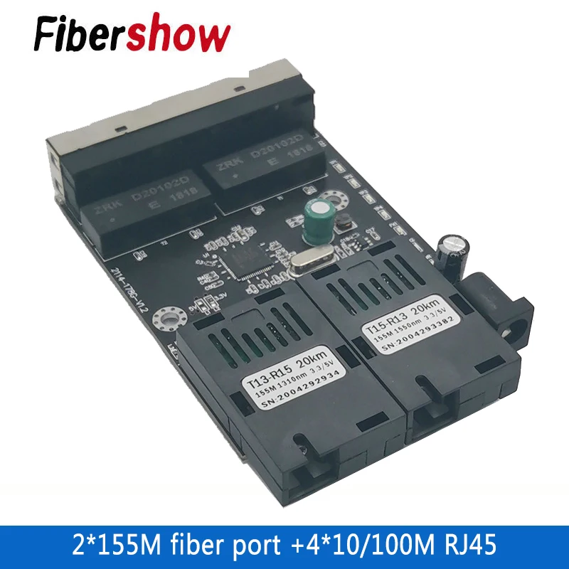 Оптоволоконный переключатель Ethernet 4 RJ45 2 SC оптический медиа конвертер