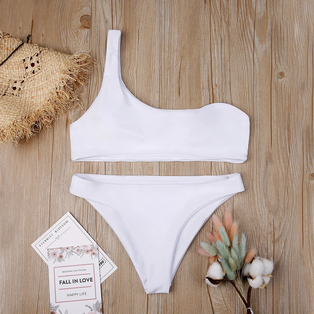 Стринги на одно плечо бикини пуш-ап купальники сексуальный купальный костюм с