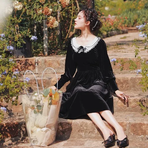 2019 Новое модное женское платье с длинным рукавом темперамент Тонкий ретро