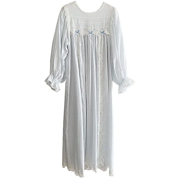 

Princess Sweet Fairy Lace Patchwork Puff Sleeves Night Robe Retro French Style Fashion Elegant Homewear Pajama Dress for Lady