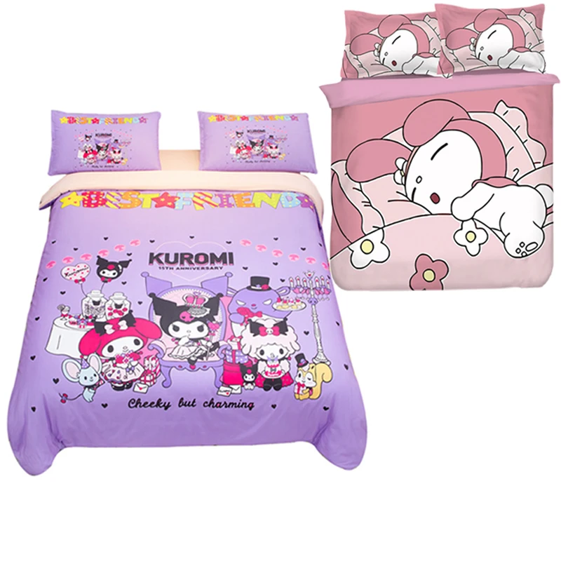 

Kawaii Sanrios мультфильм Mymelody Kuromi четыре предмета (наволочка * Простыня * пододеяльник) Аниме Pluche мягкие товары для дома