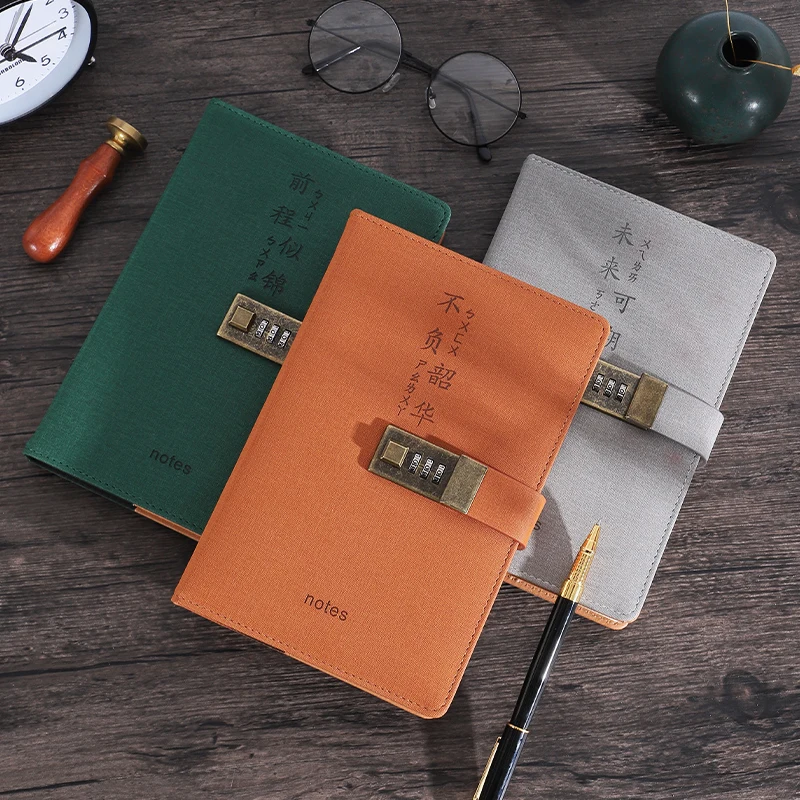 

217x145mm Retro Password Book with Lock Creative Diary Writing Notebook Thickened Girl Ledger Stationery Notepad