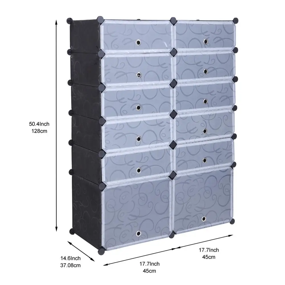 

12-Cube DIY Shoe Rack Modular Organizer Plastic Cabinet 6 Tier Modular closet cabinet with Doors Shoes Organizer