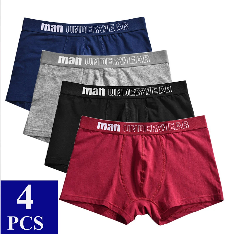 Трусы-боксеры мужские 4 шт./лот хлопковое нижнее белье дышащие шорты однотонное |