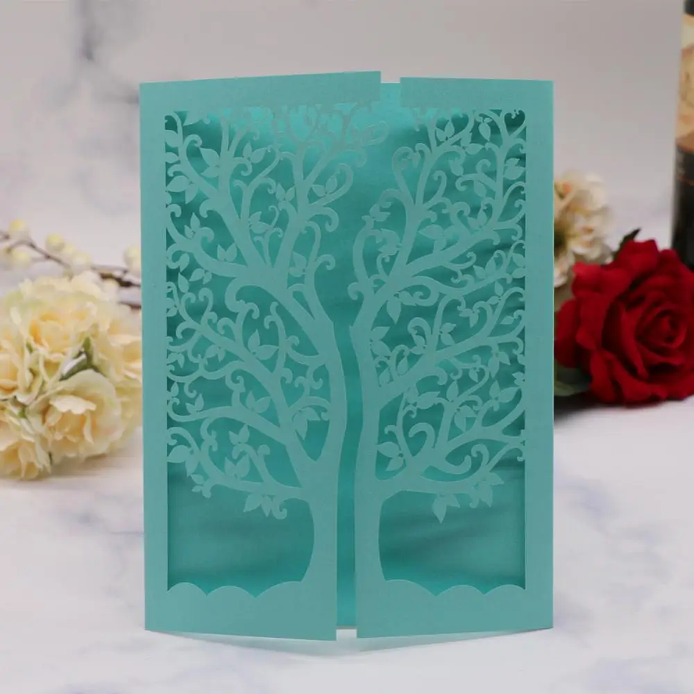 

15pcs/lot Hollow Laser Cut Graduation Invitations Card Big Tree Pure Color Patterns Earth Day Wedding Invitations Greeting Card