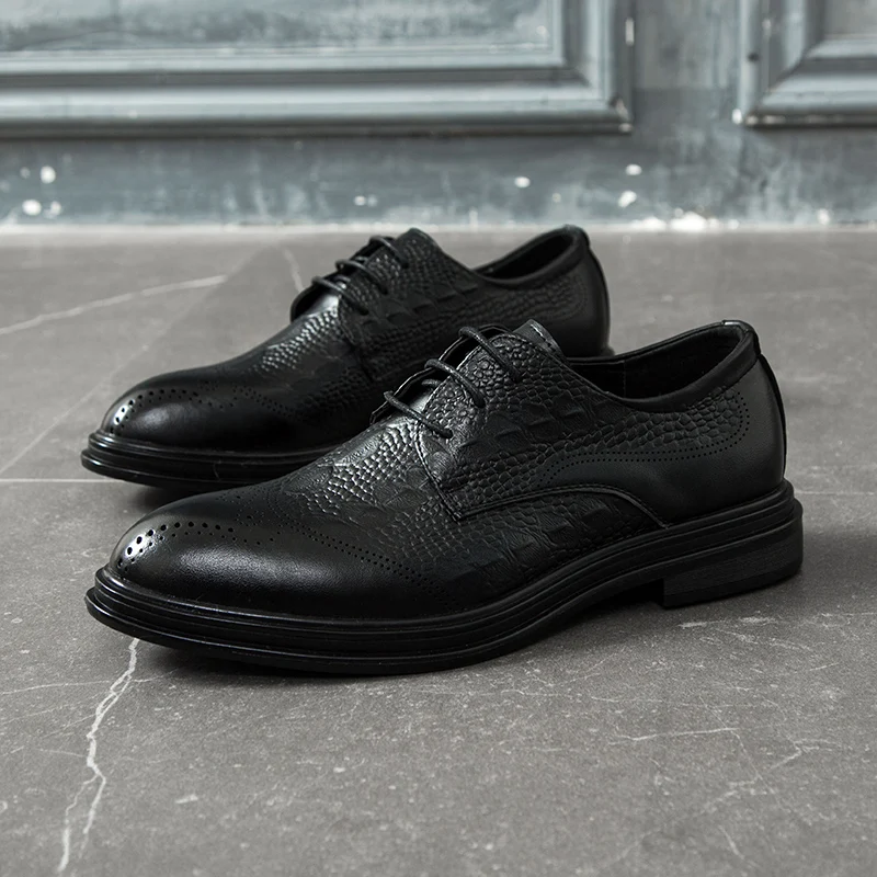 Мужские классические кожаные туфли коричневые деловые оксфорды с острым носком