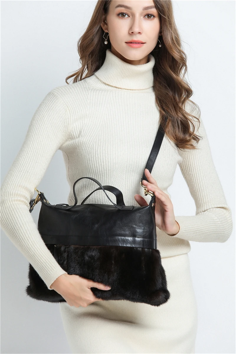 IANLAN British Style Womens Mink Fur &amp Sheep Leather Shoulder Bags Elegant Ladies Real Handbags IL00544 | Багаж и сумки