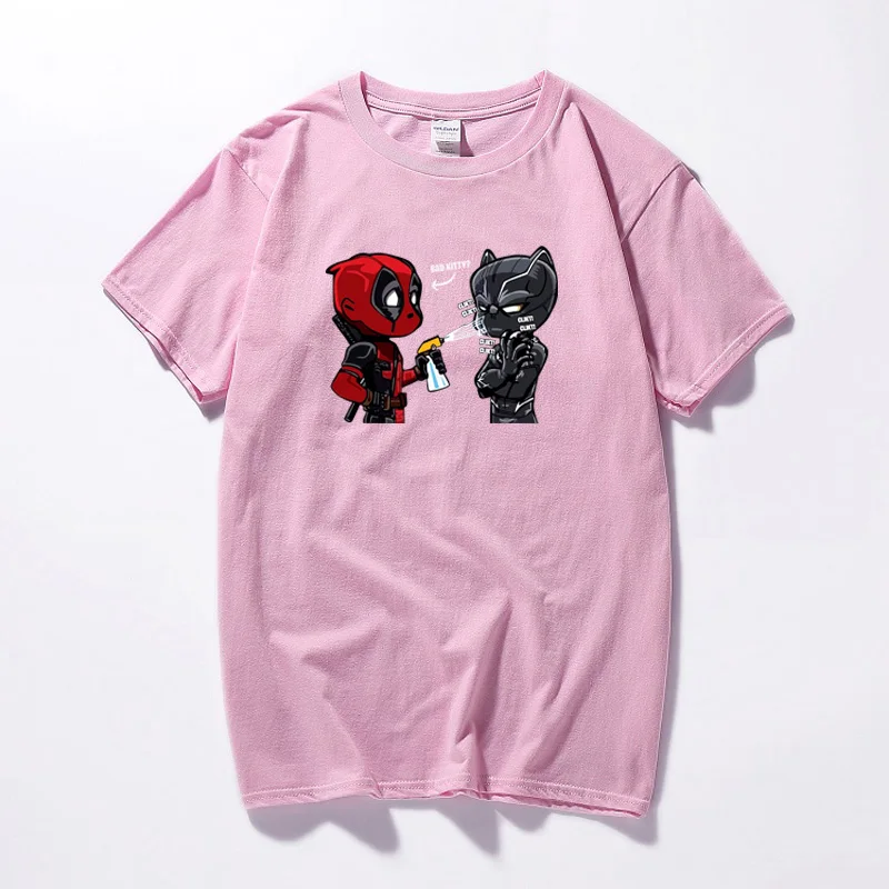 Дэдпул футболка Bad Little Kitty Черная пантера Топ Мужская футболка Новинка веселое Harajuku футболки унисекс хлопок короткий рукав Футболка