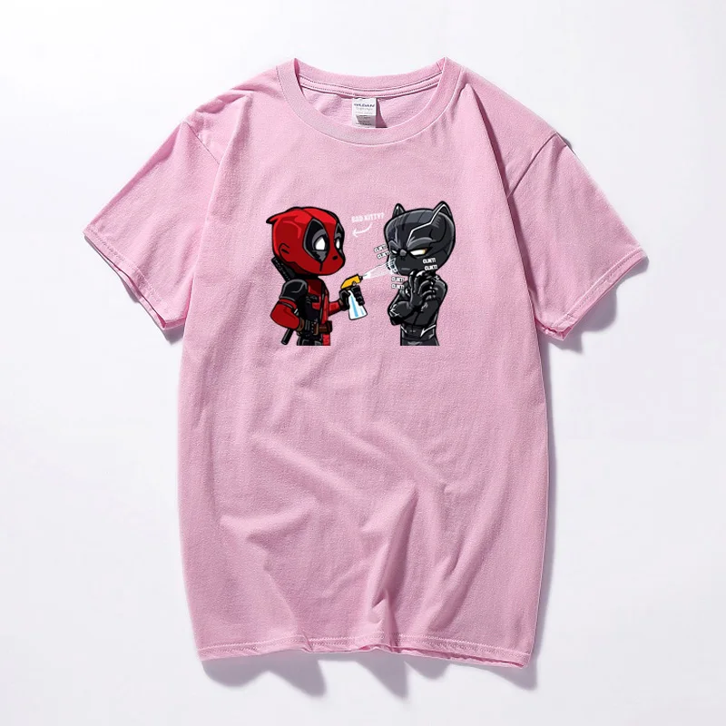 Футболка Deadpool Bad Little Kitty топ с черной пантерой Мужская футболка новинка Забавные