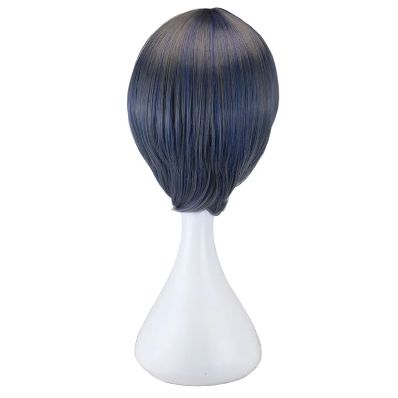 Парик женский для косплея короткие прямые с челкой смешанные голубые цвета