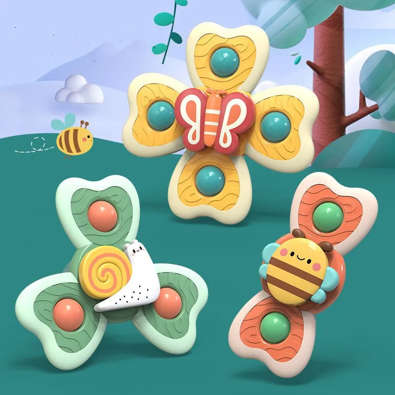 

3pcs/se Creative Baby Spinning Sucker Top Toy Three-color Top Toy Gift Suction Cup Fun Game Baby Teether Toys