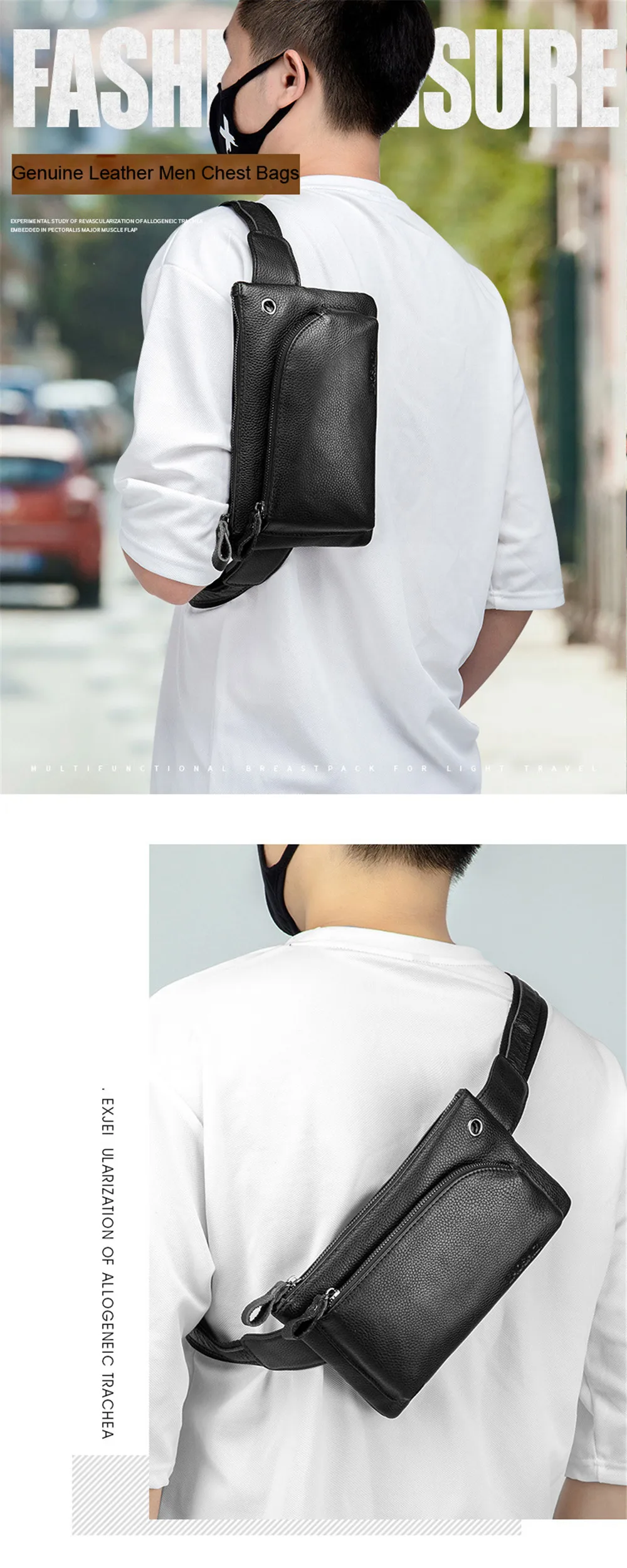 Genuine Leather Bags Belt Messenger Bag Men Small Waist Hip Bag for Man Waist Packs Pouch Men's Crossbody Bags 91126