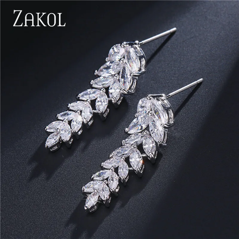 ZAKOL Brand Fashion Charm AAA Cubic Zircon Multicolor Salix Leaf Pendant Earrings For Women Wedding Party Jewelry Gift FSEP040 | Украшения