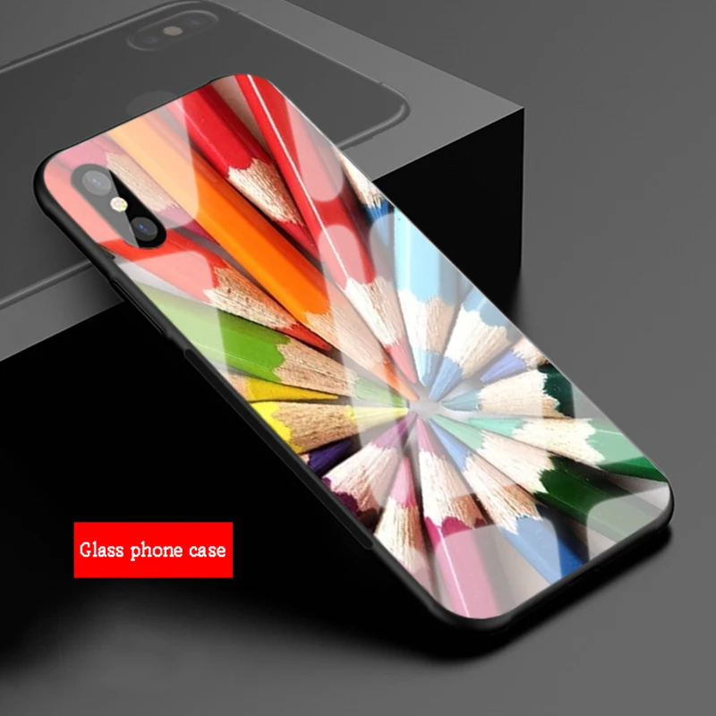 Цветной чехол для телефона из закаленного стекла с рисунком карандаша iphone 13 12 11 Pro