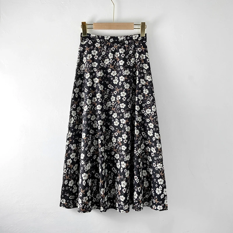 

Kimutomo Vintage Women Floral Skirt 2021 Spring Autumn French Style Ladies High Waist A-line Chiffon Skirt Elegant Fashion