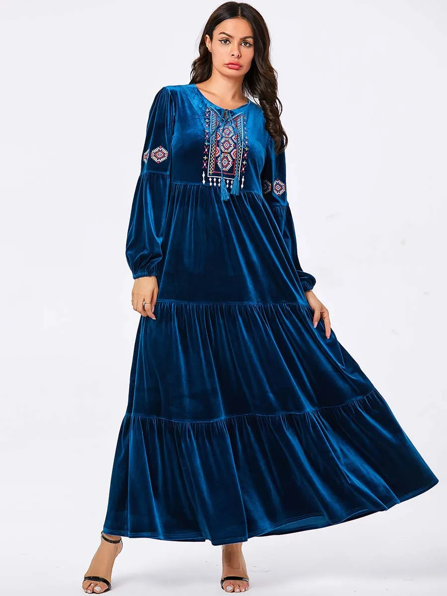 Марокканское платье Кафтан Мусульманская одежда Большие размеры Осенне зимнее