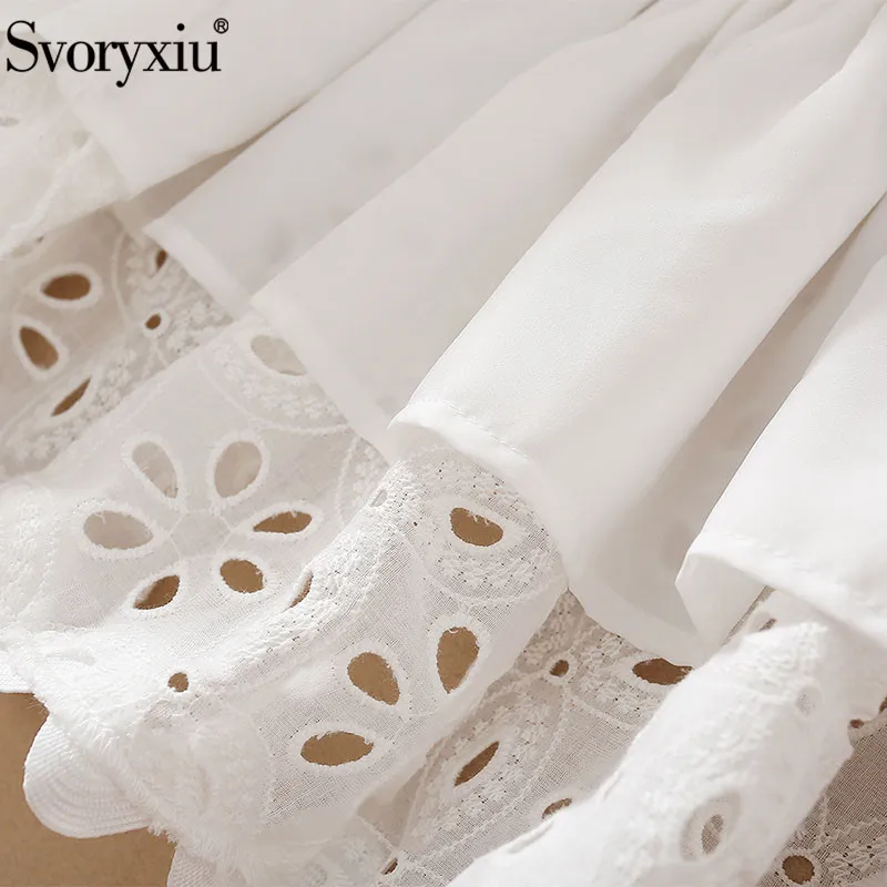 

Svoryxiu dDesigner Summer Hollow Out Embroidery White Dress Women's Elegant Double Breasted Office Lady Dresses Vestdios