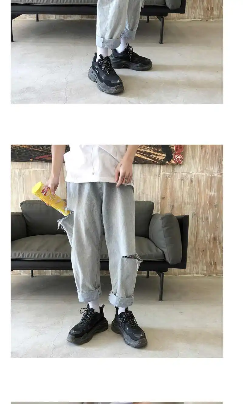

New Men Jeans Hole Ripped Stretch Destroyed Hip Hop Jean Homme Masculino Fashion Korean Men's Jean Loose Jeans For Male Pants