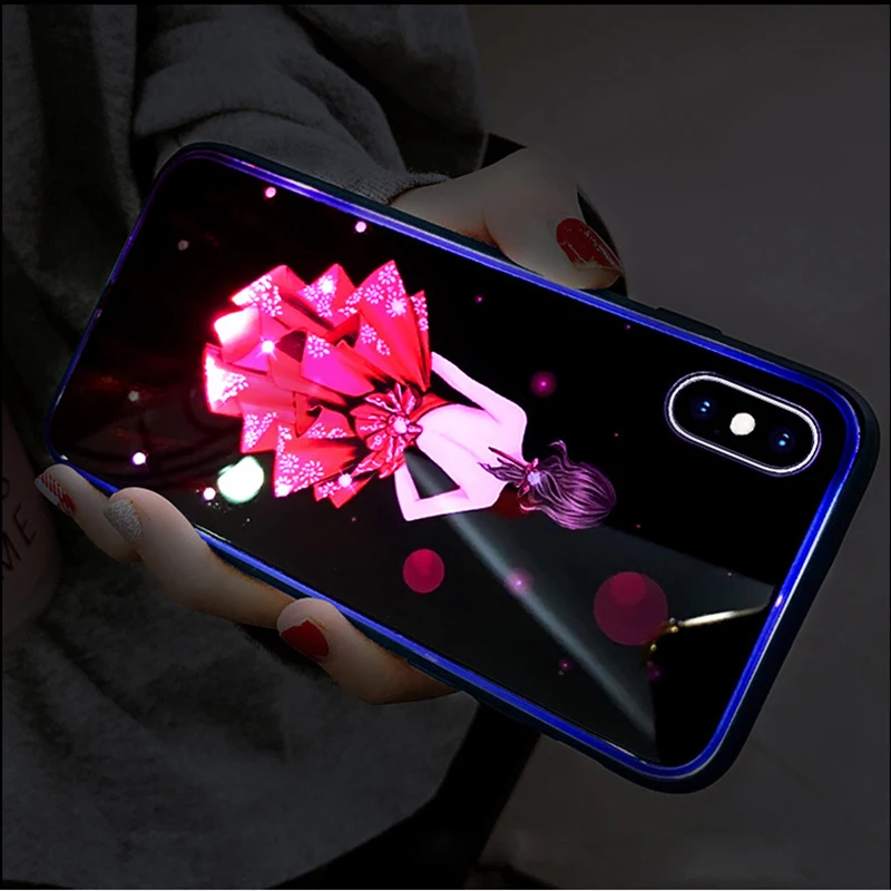 Smart Voice Control Cases for iPhone 11 Pro Max Cover Shiny Calling Flash Light Glass Case Girly Luminous Capa |