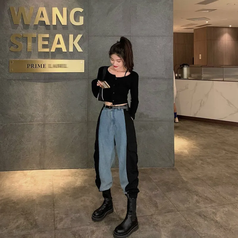 

Women's Patchwork Harlan Jeans Baggy Vintage High Waist Boyfriend Oversized Denim Streetwear 2021 Female Plus Size 4XL Y135
