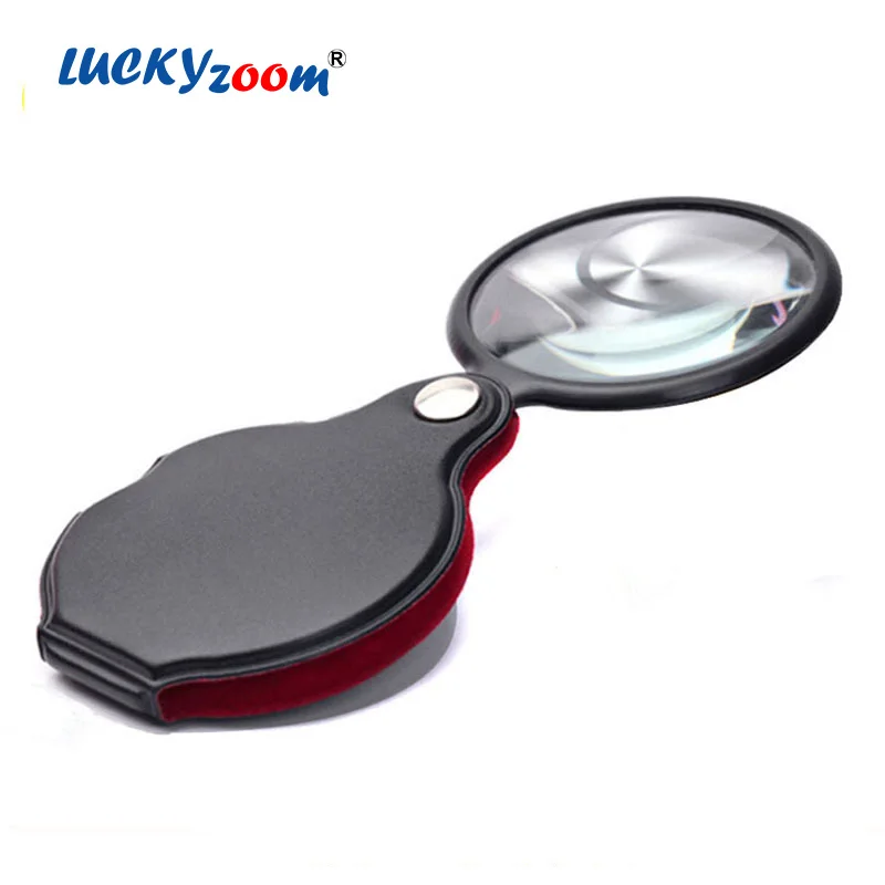 

50mm Handheld Magnifying Glass 8X Leather Pocket Magnifier Foldable Mini Size Reading Magnifier Loupe Portable Black Gift Lupa