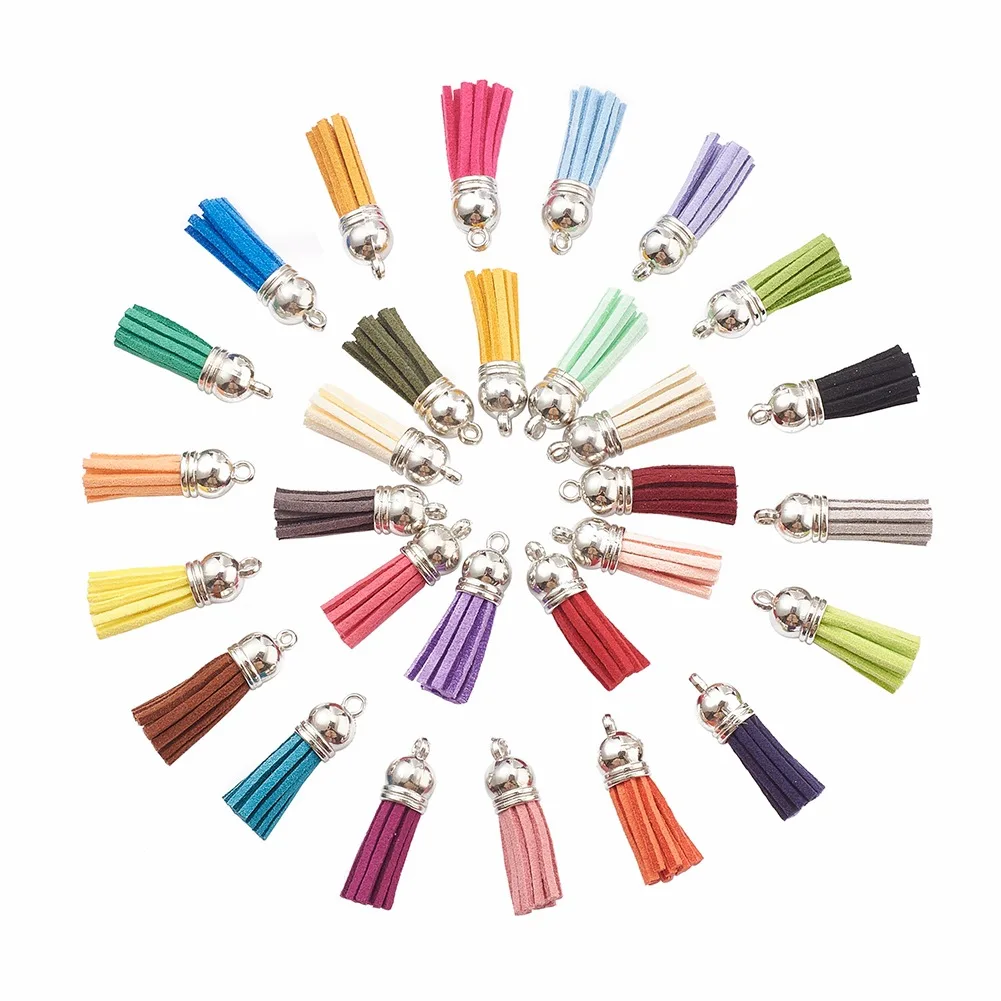 

20 Pieces of Keychain Tassel Bulk Leather Tassel Pendant Colorful Mini Tassel DIY Craft Supplies, 29-color Silver Cap