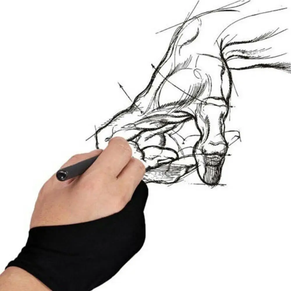 

2pcs Black 2 Finger Anti-fouling Glove,both For Right Drawing Artist Tablet Graphics Left Hand And For Any Drawing B1Z9