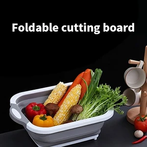 3 IN 1 Flexible Cutting Board Silicone Folding Drain Basket Cooking Cutting Board Storage Kitchen Stuff Collapsible Colander Set