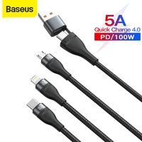 baseus 100w 3 in 1 usb cable for iphone charger cable micro usb type c cable for macbook pro samsung huawei xiaomi cable