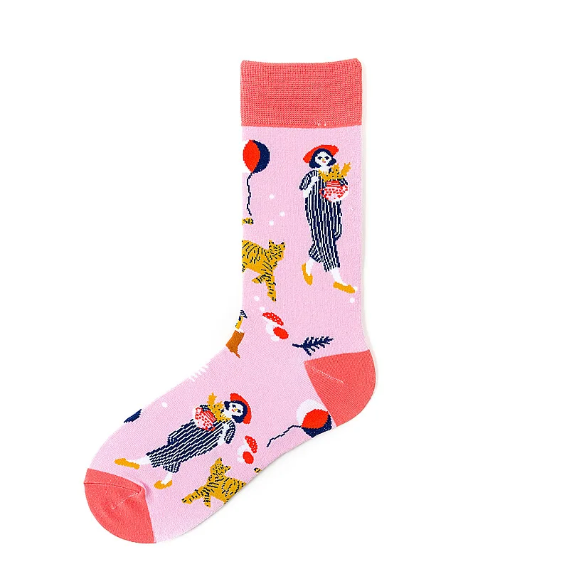 

5 Pairs Cartoon Happy Socks Personality Art Creative Crew Sox Men Women Elasticity Cotton Cute Colorful Casual College Trend
