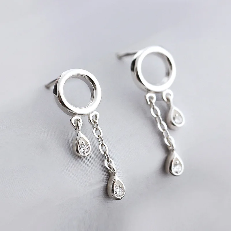 

Fashion Jewelry Dangle Earrings 2021 New Circle Silvery Plating Zircon Water Drop Earring For Girl Celebration Gifts